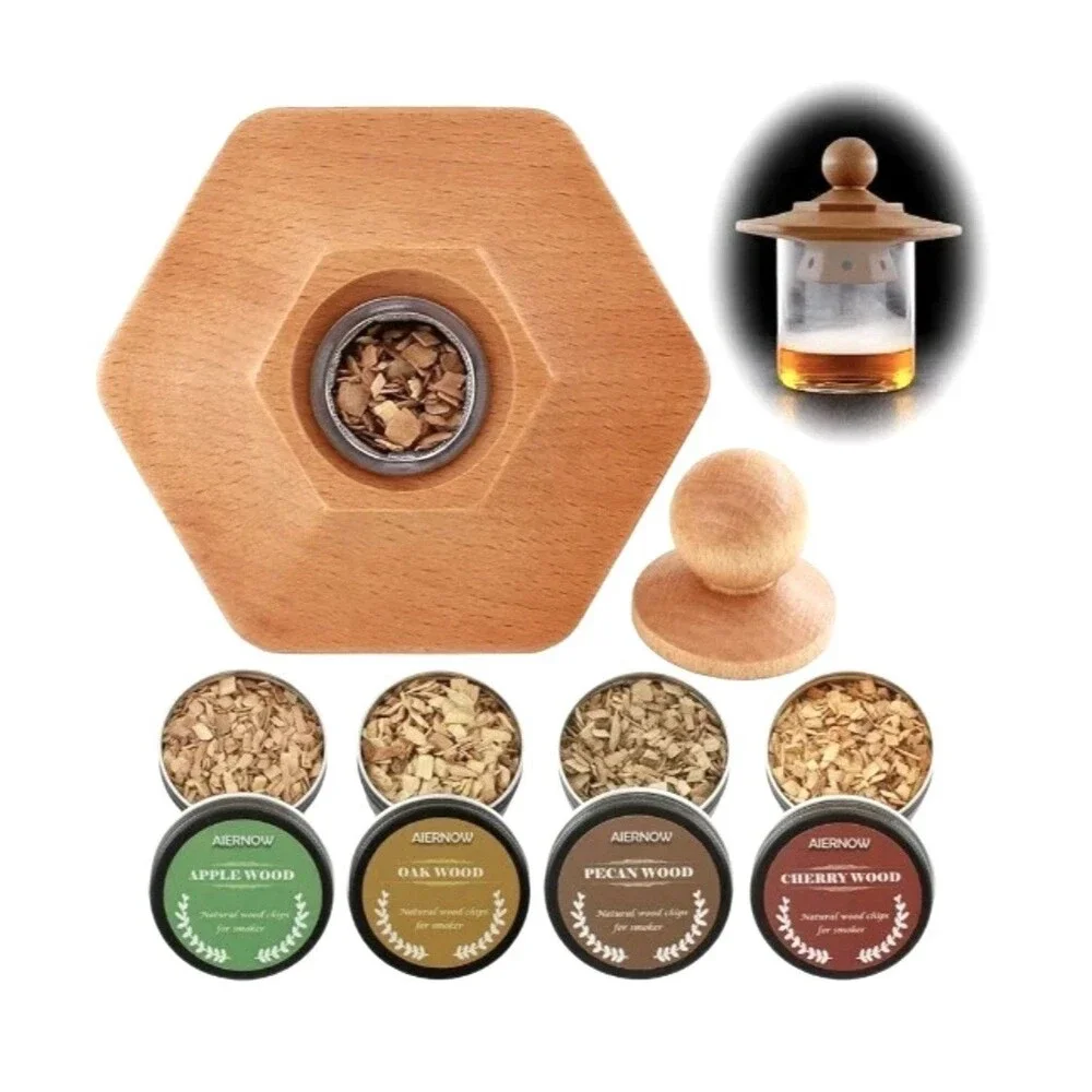 NEW Cocktail Smoker Kit Four Wood Chips for Whiskey Bourbon Cheese Cherry Pecan